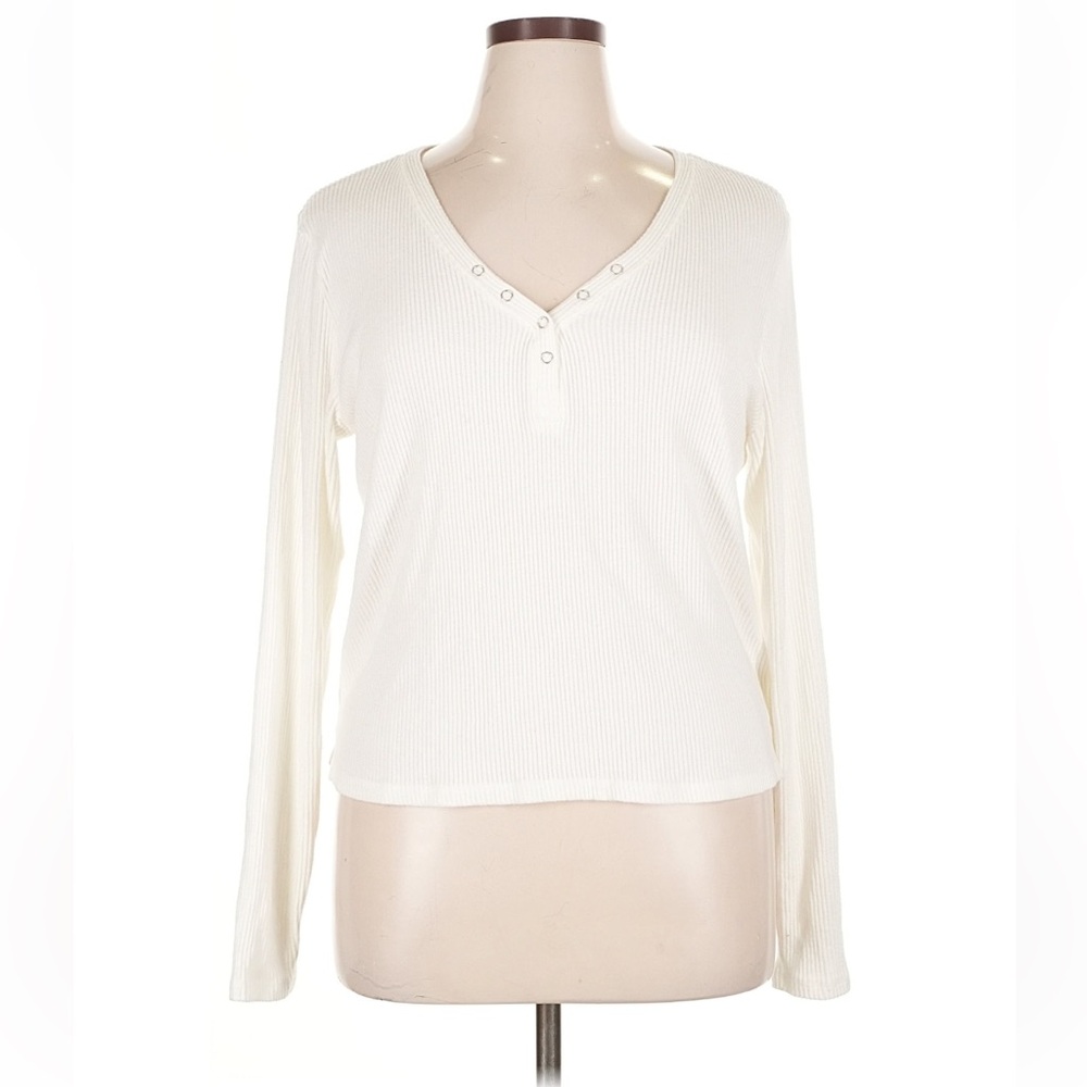 AERIE Ribbed Henley NEW Cream Ivory V-Neck Long Sleeved, Women’s Sz XXL
